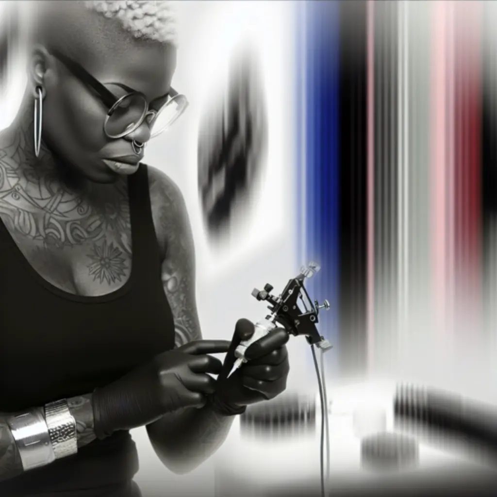 Tetoválóművész munka közben az Inkartspace stúdióban, steril eszközökkel és fókuszált figyelemmel.