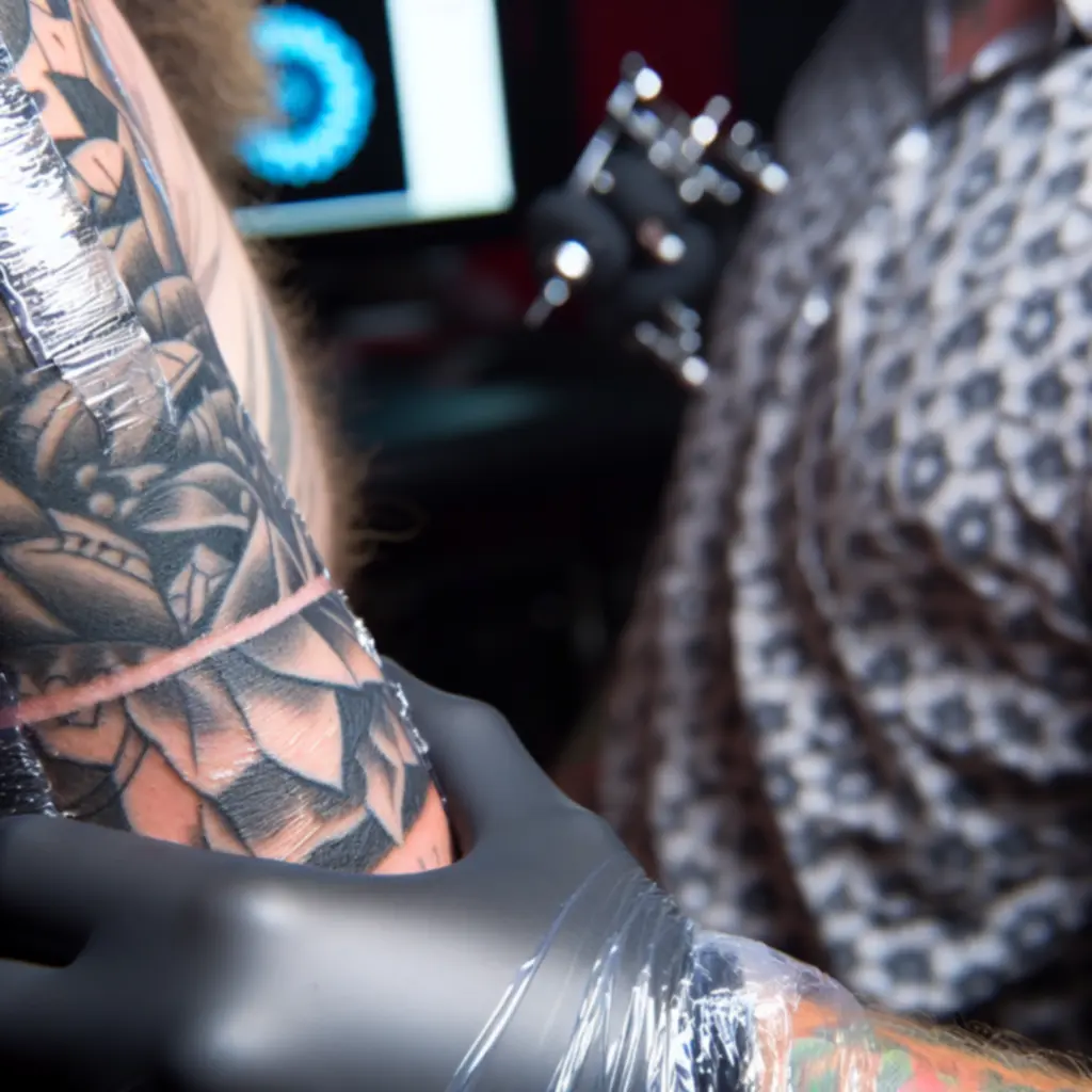 Közelről fotózott, részletgazdag tetoválás